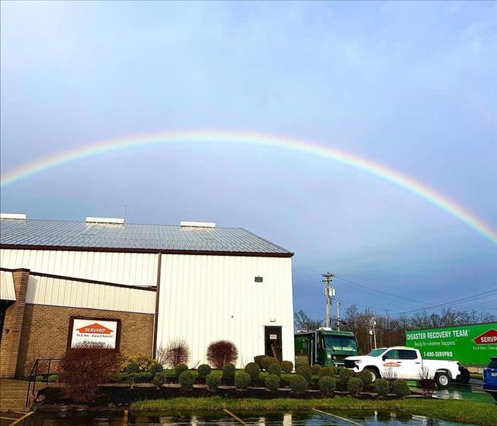 SERVPRO office parking lot with rainbow overhead